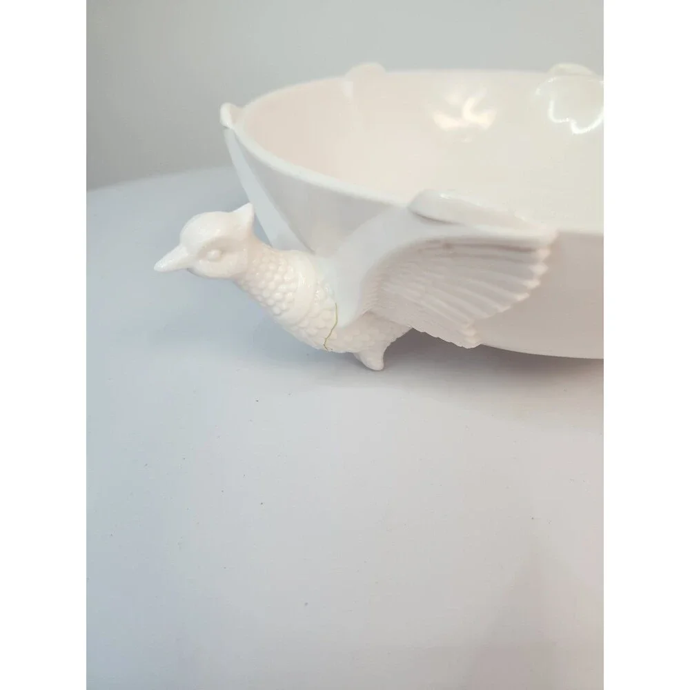 3 toed pheasant jeannette Pink Milk Glass center bowl salad bowl